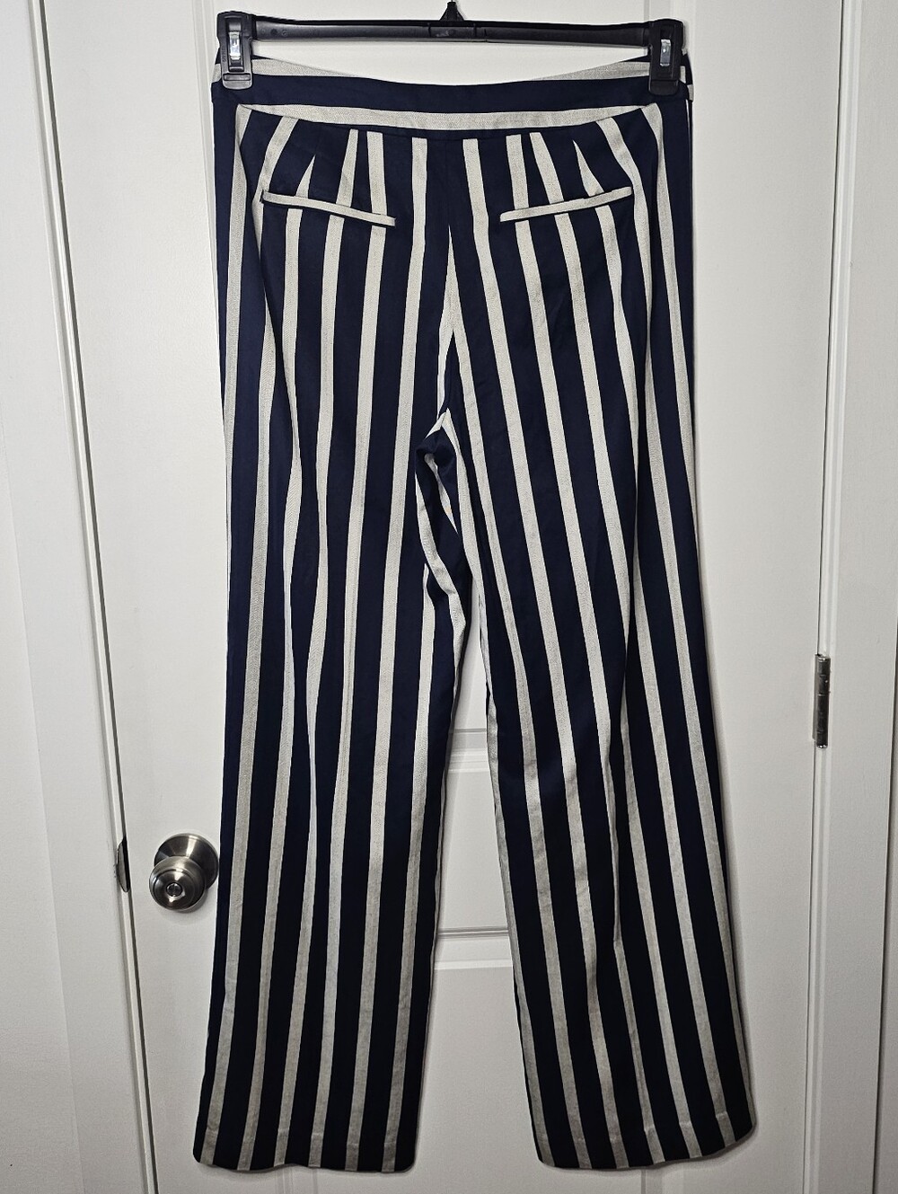 Ann Taylor Factory Dress Pants 8 Navy Light Grey Striped Wide Leg High Rise New - Picture 5 of 14